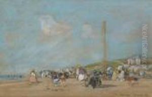La Plage De Trouville by Eugene Boudin