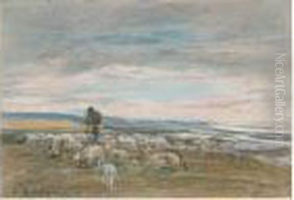 Berger Et Ses Moutons Au Paturage Sur La Cot Normande , Circa 1862-1866 - view 1