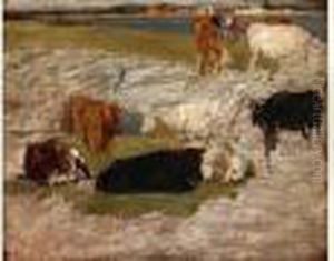 Vaches Au Bord De La Touques by Eugene Boudin