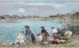 Laveuses Au Bord De La Touques by Eugene Boudin