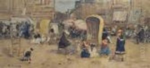 La Plage A Trouville by Eugene Boudin