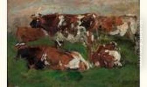 Etude De Vaches Pour Le Marais Vernier A Honfleur by Eugene Boudin