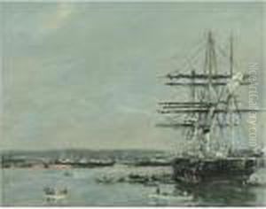 Le Havre, La Corvette Russe A L'ancre by Eugene Boudin