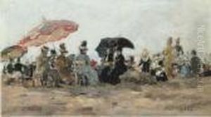 Scene De Plage Aux Environs De Trouville by Eugene Boudin