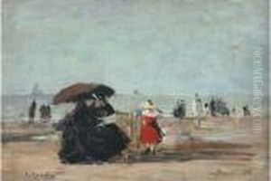 Trouville, Scene De Plage by Eugene Boudin