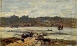 Passage Du Bac A Plougastel, Circa 1870-1873 by Eugene Boudin