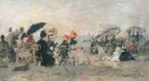 Trouville, Scene De Plage by Eugene Boudin