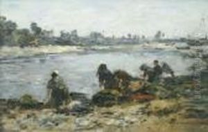 Laveuses Au Bord De La Touques by Eugene Boudin