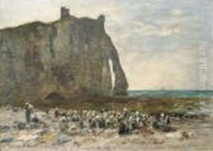 Les Laveuses D'etretat by Eugene Boudin