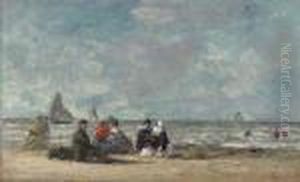 Sur La Plage De Trouville by Eugene Boudin