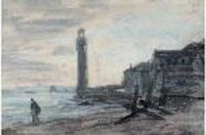 Silhouette Aux Abords D'un Phare Pres Du Rivage by Eugene Boudin
