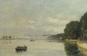 Caudebec-en-caux. Bateaux Sur La Seine by Eugene Boudin