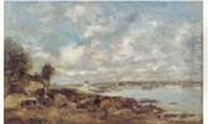 La Plage De Plougastel, 1870. by Eugene Boudin