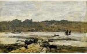 Passage Du Bac A Plougastel by Eugene Boudin