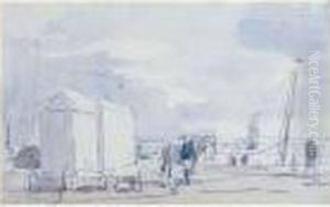 L'arrivee Des Cabines Sur La Plage De Deauville by Eugene Boudin