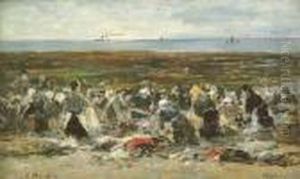 Etretat, Laveuses Sur La Plage, Maree Basse, Falaise D'aval by Eugene Boudin