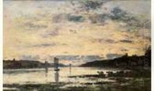 Bretagne. Soleil Couchant. Sur Une Riviere Vers 1870-1873