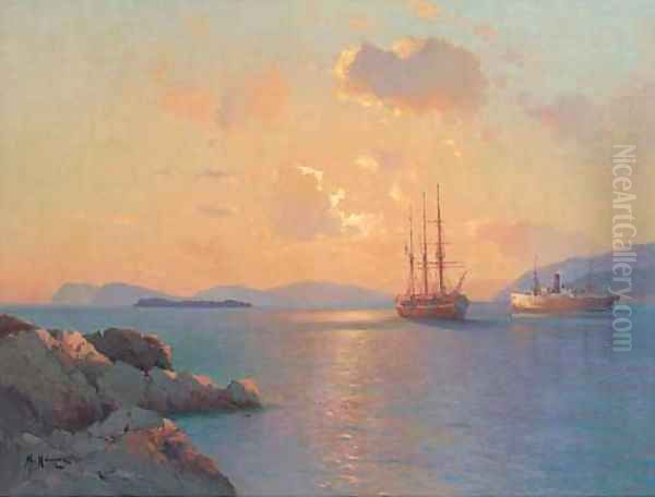 Two ships at sunset - view 1