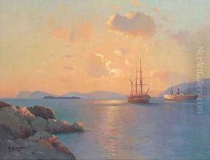Two ships at sunset