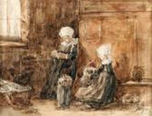 Deux Bretonnes Dans Un Interior by Eugene Boudin