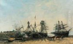 Portrieux. Le Port Mare Basse. Dchargement Du Poisson by Eugene Boudin