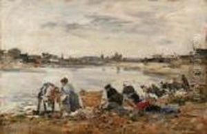 Laveuses Au Bord De La Touques by Eugene Boudin
