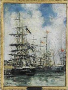 Bassin De Deauville. by Eugene Boudin