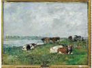 Troupeau De Vaches Au Bord De La Touques, Vers 1892-96. Huile Sur Toile