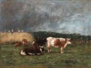 Les Meules, Vaches Au Pturage (haystacks, Cows In Thepasture) by Eugene Boudin