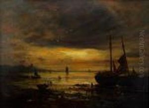 Fishing Boats At Sunset by Samuel Bough