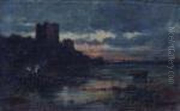 Coastal View With Castle And Figures Gathered By A Fire - view 1