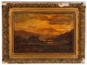 A Landscape At Sunset With A Castle In Thedistance by Samuel Bough