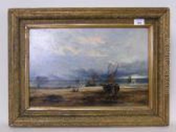 Busy Coastal And Beech Scene With Figures And A Pier In The Distance - view 1