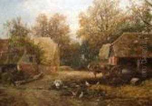 Farmyard Scene; Oil On Canvas
