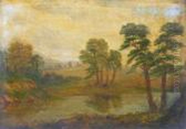 Wooded River Landscape With Drover And Cattle - view 1
