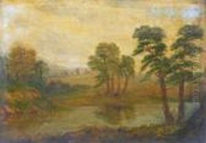 Wooded River Landscape With Drover And Cattle by Samuel Bough
