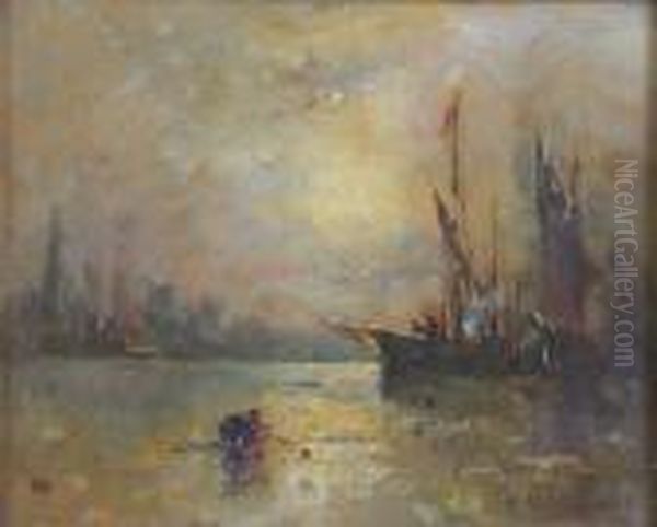 Shipping On The Thames, Moonlight Effect - view 1