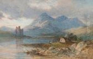 Eilean Donan Castle With Figure By The Loch Side by Samuel Bough