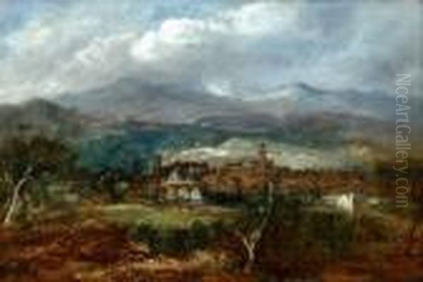 View Of Hawick Signed Oil On Board38x56cm - view 1