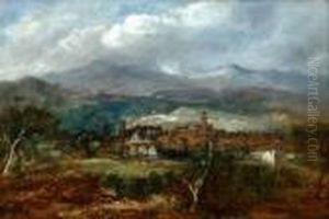 View Of Hawick Signed Oil On Board38x56cm