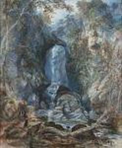 Huntsman And A Collie By A Waterfall by Samuel Bough