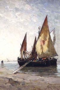 Fishing Boats Moored on the Beach by Edward Aubrey Hunt