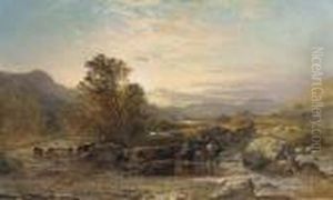 Highland Cattle Crossing The Echaeg, Argyllshire by Samuel Bough