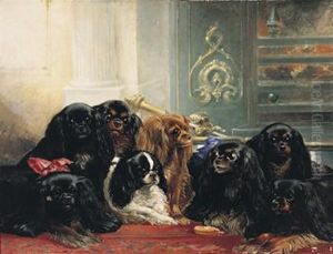 A Family Of King Charles Spaniels by Samuel Bough