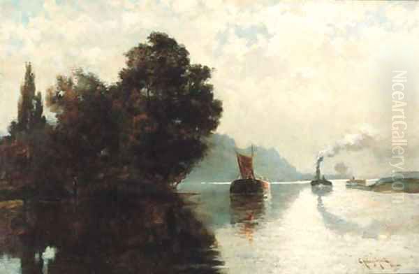Barges on a river - view 1
