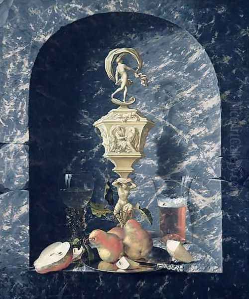 Still Life with Decorated Goblet Fruit and Glasses in a Stone Alcove - view 1