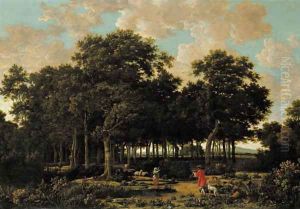 A wooded landscape with a huntsman and a shepherdess