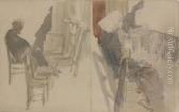 Dans Une Eglise, Deux Etudes De Personnages Assis - view 1