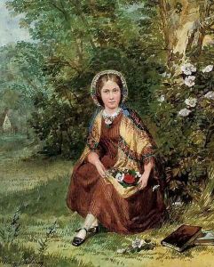 Portrait of a lady with flowers in her lap