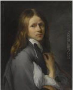 Portrait Of A Long-haired Young Man, Half Length, Wearing A Greytunic